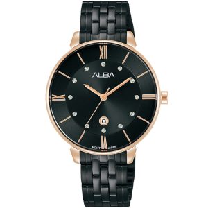 Ah7ad2x1 alba watch women black dial stainless steel metal strap quartz movt japan analog three hand fashion