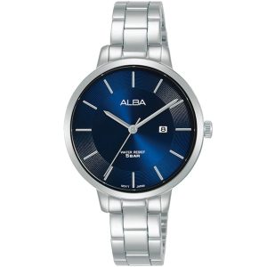 Ah7af5x1 alba watch women blue dial stainless steel metal silver strap quartz movt japan analog water resist 5bar three hand fashion