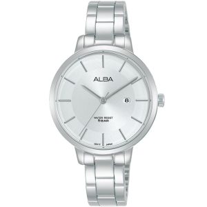 Ah7af9x1 alba watch women silver white dial stainless steel metal strap quartz movt japan analog water resist 5bar three hand fashion