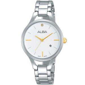 Ah7f19x1 alba watch women white dial stainless steel metal silver strap quartz movt japan analog three hand fashion