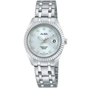 Ah7g09x1 alba watch women silver white dial stainless steel water resist 5bar metal strap quartz movt japan analog diamond three hand fashion
