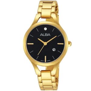 Ah7g66x1 alba watch women black dial stainless steel metal gold strap quartz movt japan analog three hand fashion