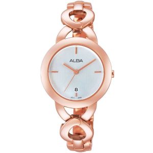 Ah7g92x1 alba watch women white dial stainless steel metal rose gold strap quartz movt japan analog three hand fashion