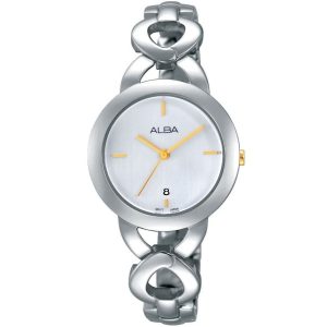 Ah7g97x1 alba watch women white dial stainless steel metal silver strap quartz movt japan analog three hand fashion