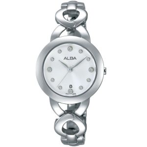 Ah7h01x1 alba watch women white dial stainless steel metal silver strap quartz movt japan analog diamond three hand fashion