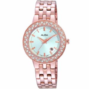 Ah7h32x1 alba watch women silver white dial stainless steel metal rose gold strap quartz movt japan analog diamond three hand fashion