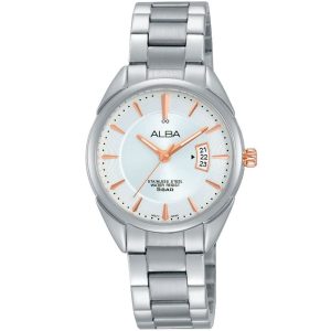 Ah7h63x1 alba watch women silver white dial stainless steel water resist 5bar metal strap quartz movt japan analog three hand prestige