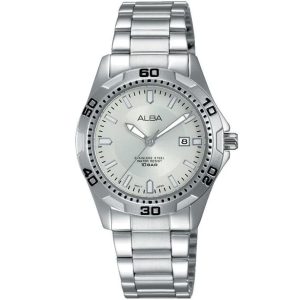Ah7j47x1 alba watch women silver white dial stainless steel water resist 10bar metal strap quartz movt japan analog three hand active