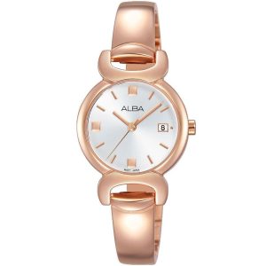 Ah7k12x1 alba watch women silver white dial stainless steel metal rose gold strap quartz movt japan analog three hand fashion