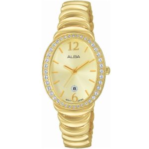 Ah7l44x1 alba watch women gold dial stainless steel metal golden strap quartz movt japan analog diamond three hand fashion