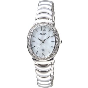Ah7l51x1 alba watch women silver white dial stainless steel metal strap quartz movt japan analog diamond three hand fashion