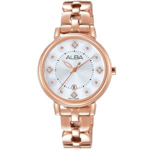 Ah7l52x1 alba watch women silver white dial stainless steel metal rose gold strap quartz movt japan analog three hand fashion