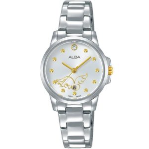 Ah7m15x1 alba watch women silver white dial stainless steel metal strap quartz movt japan analog three hand fashion