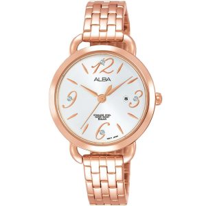 Ah7n18x1 alba watch women silver white dial stainless steel water resist 5bar metal rose gold strap quartz movt japan analog three hand fashion