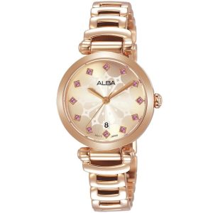 Ah7n78x1 alba watch women pink nude gradation dial stainless steel metal rose gold strap quartz movt japan analog three hand fashion
