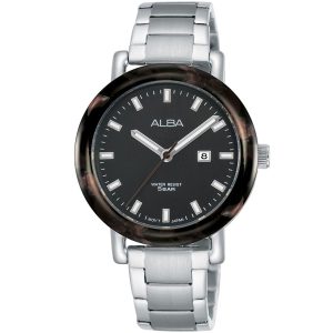 Ah7p35x1 alba watch women black dial stainless steel water resist 5bar metal silver strap quartz movt japan analog three hand fashion