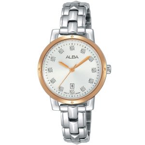 Ah7p52x1 alba watch women white dial stainless steel metal silver strap quartz movt japan analog diamond three hand fashion