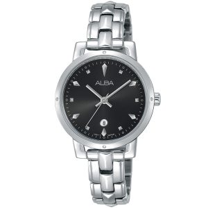 Ah7p53x1 alba watch women black dial stainless steel metal silver strap quartz movt japan analog three hand fashion