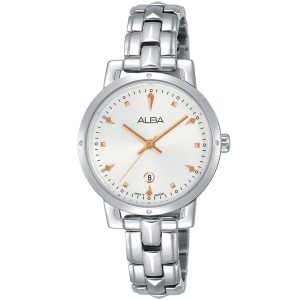 Ah7p55x1 alba watch women white dial stainless steel metal silver strap quartz movt japan analog three hand fashion