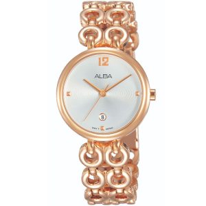 Ah7q46x1 alba watch women silver white dial stainless steel metal rose gold strap quartz movt japan analog three hand fashion