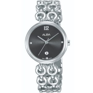 Ah7q53x1 alba watch women black dial stainless steel metal silver strap quartz movt japan analog three hand fashion