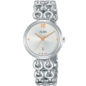 Ah7q55x1 alba watch women silver white dial stainless steel metal strap quartz movt japan analog three hand fashion