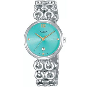 Ah7q57x1 alba watch women blue dial stainless steel metal silver strap quartz movt japan analog three hand fashion
