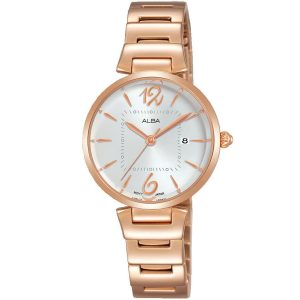Ah7q72x1 alba watch women silver white dial stainless steel metal rose gold strap quartz movt japan analog three hand fashion