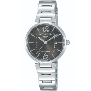 Ah7q75x1 alba watch women gray dial stainless steel metal silver strap quartz movt japan analog three hand fashion