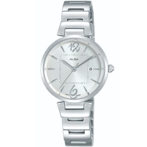 Ah7q77x1 alba watch women silver white dial stainless steel metal strap quartz movt japan analog three hand fashion