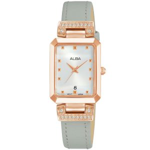 Ah7q90x1 alba watch women silver white dial stainless steel metal gray strap quartz movt japan analog square three hand fashion