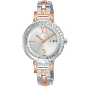 Ah7r77x1 alba watch women silver white dial stainless steel metal rose gold two tone strap quartz movt japan analog diamond three hand fashion
