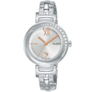 Ah7r83x1 alba watch women silver white dial stainless steel metal strap quartz movt japan analog diamond three hand fashion