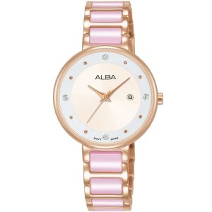 Ah7r92x1 alba watch women silver pink dial stainless steel metal rose gold strap quartz movt japan analog three hand fashion
