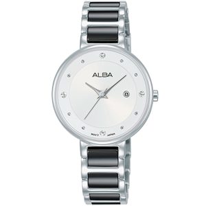Ah7r95x1 alba watch women silver white dial stainless steel metal black strap quartz movt japan analog three hand fashion