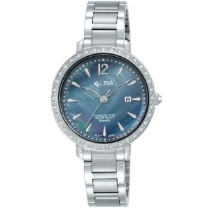 Ah7s09x1 alba watch women gray dial stainless steel water resist 5bar metal silver strap quartz movt japan analog diamond three hand fashion