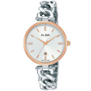 Ah7s60x1 alba watch women silver white dial rose gold bezel stainless steel metal strap quartz movt japan analog three hand fashion