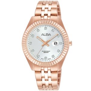 Ah7t44x1 alba watch women silver white dial stainless steel metal rose gold strap quartz movt japan analog water resist 5bar three hand prestige