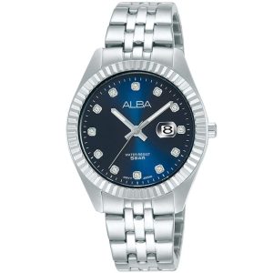 Ah7t51x1 alba watch women blue dial stainless steel metal silver strap quartz movt japan analog water resist 5bar three hand prestige