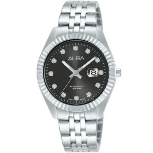 Ah7t53x1 alba watch women black dial stainless steel metal silver strap quartz movt japan analog water resist 5bar three hand prestige