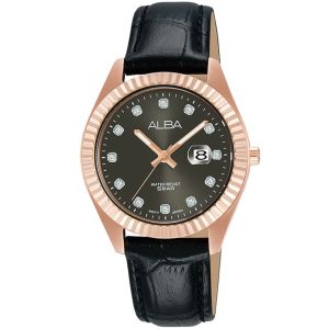 Ah7t54x1 alba watch women gray dial leather black strap quartz movt japan analog water resist 5bar three hand prestige