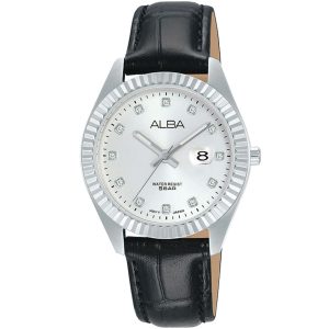 Ah7t57x1 alba watch women silver white dial leather black strap quartz movt japan analog water resist 5bar three hand prestige
