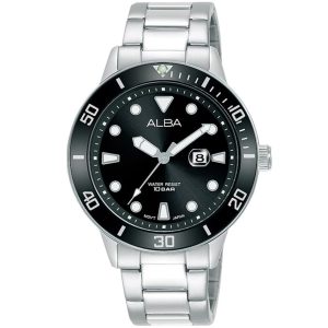 Ah7t79x1 alba watch women black dial stainless steel metal silver strap quartz movt japan analog water resist 10bar three hand active