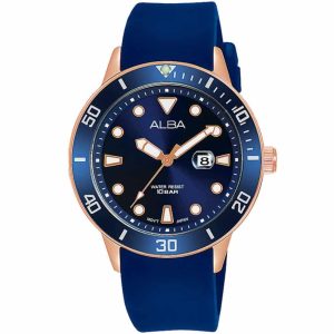 Ah7t82x1 alba watch women blue dial rubber strap quartz movt japan analog water resist 10bar three hand active