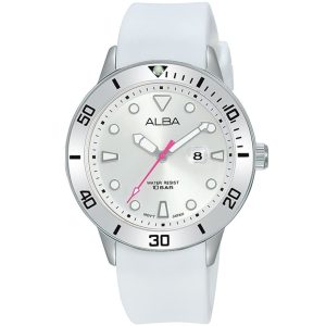 Ah7t87x1 alba watch women silver white dial rubber strap quartz movt japan analog water resist 10bar three hand active