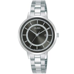 Ah7t99x1 alba watch women gray dial stainless steel metal silver strap quartz movt japan analog diamond three hand fashion