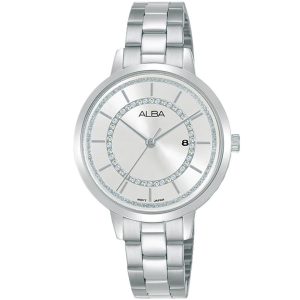 Ah7u01x1 alba watch women silver white dial stainless steel metal strap quartz movt japan analog diamond three hand fashion
