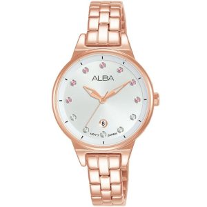 Ah7u40x1 alba watch women silver white dial stainless steel metal rose gold strap quartz movt japan analog three hand fashion
