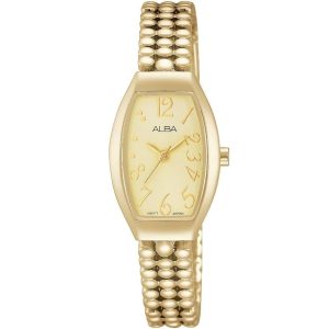 Ah8248x1 alba watch women gold dial stainless steel metal golden strap quartz movt japan analog square three hand fashion