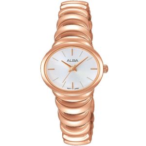 Ah8314x1 alba watch women silver white dial stainless steel metal rose gold strap quartz movt japan analog three hand fashion